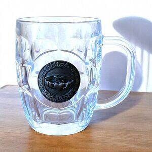 Vintage Luminarc Celtic Dimpled Glass Beer Mug 18 oz Slainte Irish Claddagh Ring